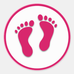 Sticker Rond Imprimantes de pied rose bébé fille