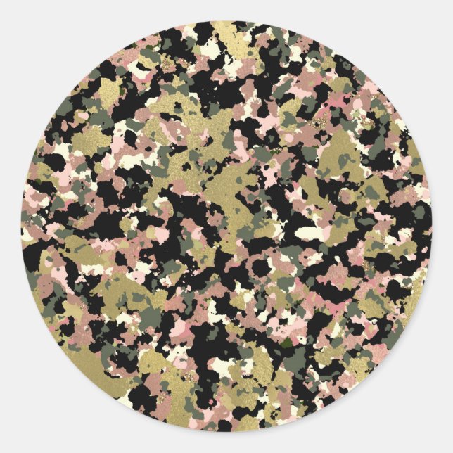 Sticker Rond Imprimé à motif camouflage noir vert rose or (Devant)