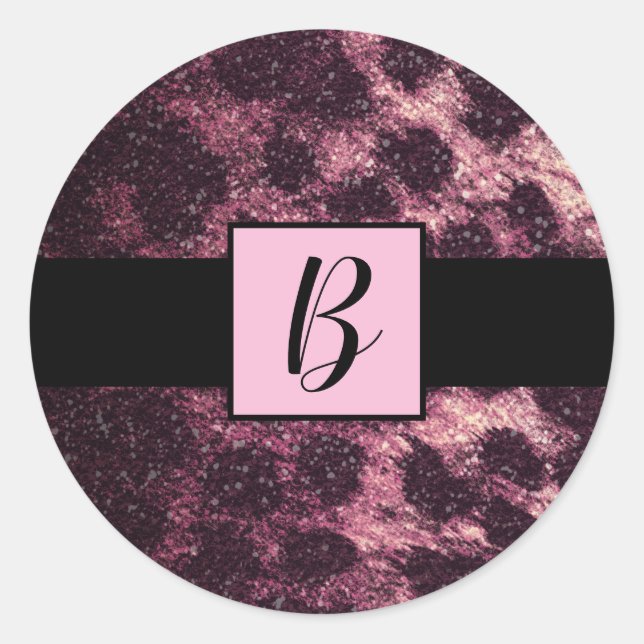 Sticker Rond Imprimé animalier léopard guépard pailleté rose sa (Devant)