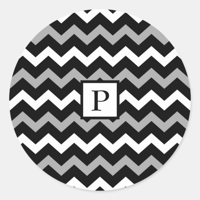 Sticker Rond Imprimé chevron noir blanc et gris (Devant)