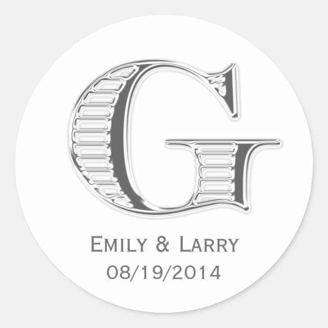 Sticker Rond Imprimé chrome blanc monogramme G mariage faveur (Devant)