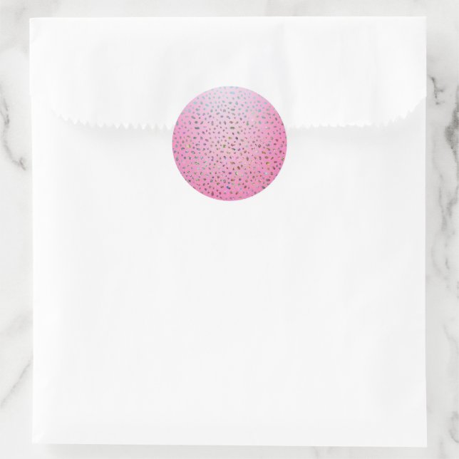 Sticker Rond Imprimé Guépard Rose Pailleté (Sac)