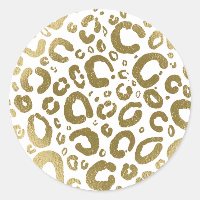 Sticker Rond Imprimé léopard glamour blanc et or  (Devant)