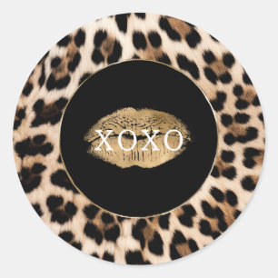 Sticker Rond Imprimé léopard lèvres dorées XOXO
