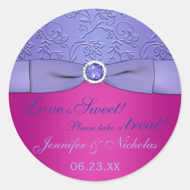 Sticker Rond IMPRIMÉ RIBBON Fuchsia, Buffet de bonbons floraux  (Devant)