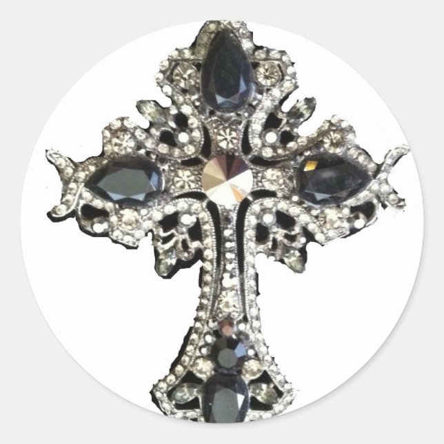 STICKER ROND IMPRIMER CROIX DE CRISTAL ORNATE GOTHIQUE (Devant)