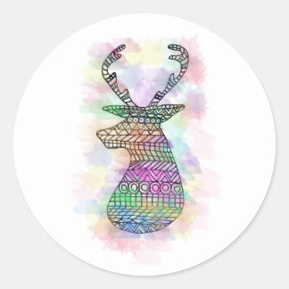 STICKER ROND IMPRIMER HIPSTER TRIBAL DEER EN COULEUR D'EAU