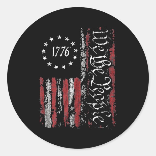 Sticker Rond Imprimer Sur Le Drapeau Américain Patriotique 1776 (Devant)
