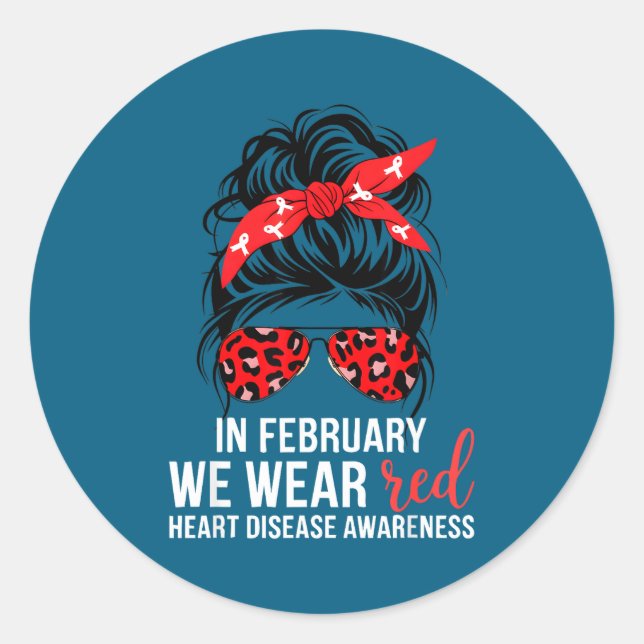 Sticker Rond In February We Wear Red Chd Heart Disease Awarenes (Devant)