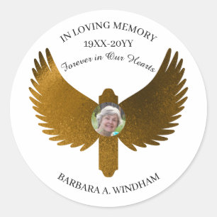 Sticker Rond In Love Memory Photo Keepsaké Croix avec ailes