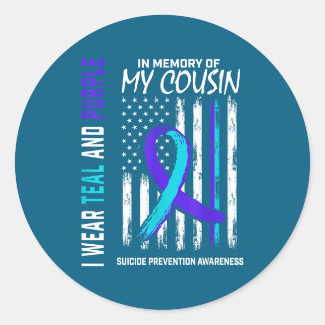 Sticker Rond In Memory Cousin Suicide Awareness Prevention Amer (Devant)