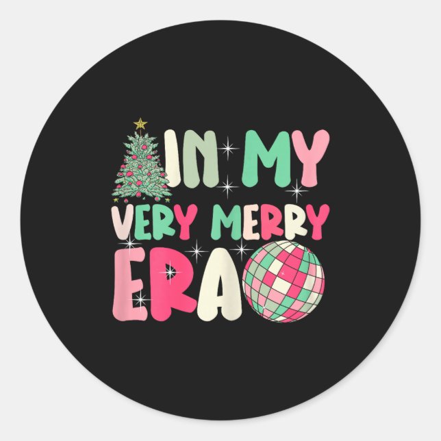Sticker Rond In My Very Merry Era - Cute Groovy Xmas  (Devant)