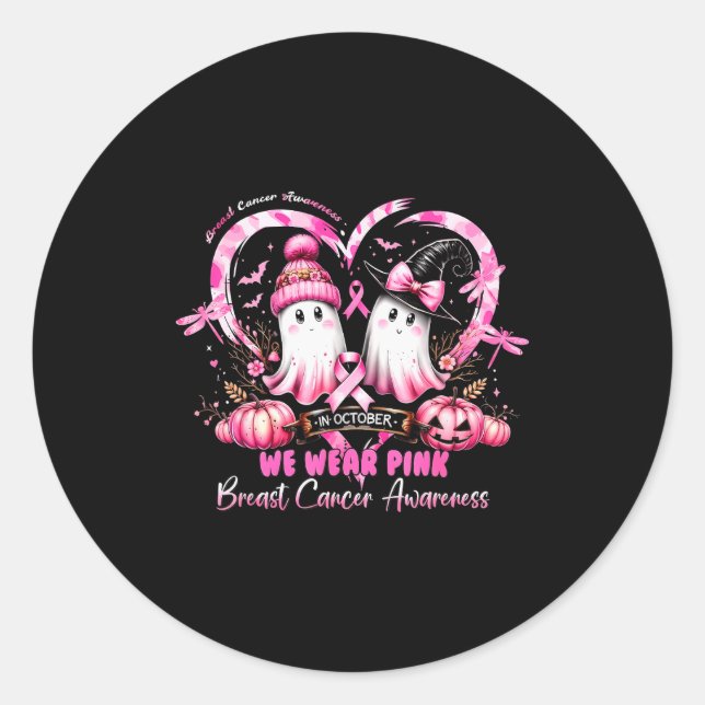 Sticker Rond In October We Wear Nk Breast Cancer Heart Dragonfl (Devant)