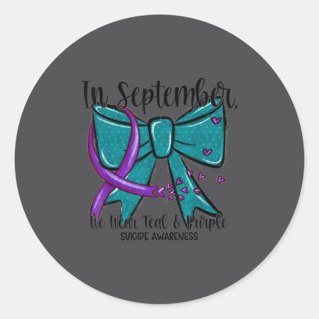 Sticker Rond In September Wear Teal Purple Suicide Prevention B (Devant)