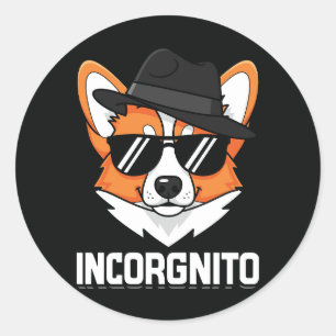 Sticker Rond Incorgnito Corgi Stealthy à Shades