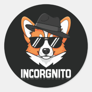 Sticker Rond Incorgnito Corgi Stealthy à Shades