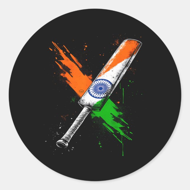 Sticker Rond Inde Cricket T Guerrier de cricket Drapeau britann (Devant)