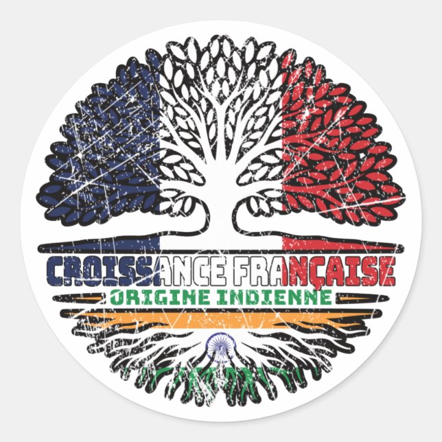 Sticker Rond Inde Français France Arbre Drapeau (Devant)