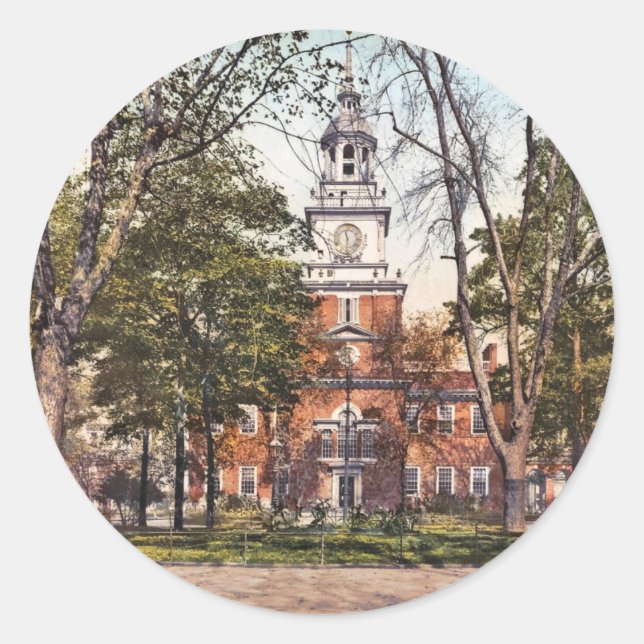 Sticker Rond Indépendance Hall Philadelphia, PA 1900 Vintage (Devant)