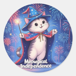 Sticker Rond Indépendance Meowgical - Magicien Patriotique Chat