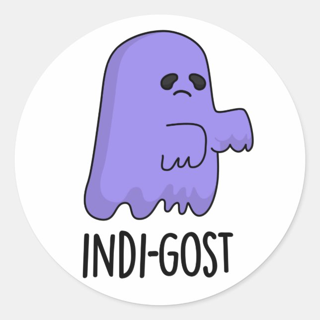 Sticker Rond Indi-gost Funny Halloween Indigo Ghost Pun (Devant)
