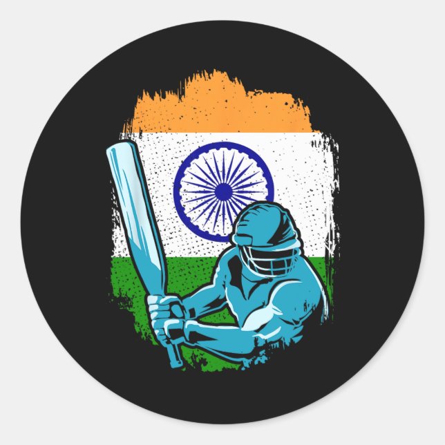 Sticker Rond India Cricket Player Indian Flag Cricket Fan  (Devant)
