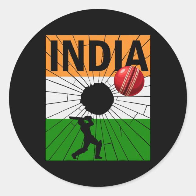 Sticker Rond India Cricket With Indian Flag Brush Stroke Ashoka (Devant)