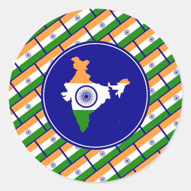 Sticker Rond INDIA FLAG Carte Indienne Style Patriotique (Devant)