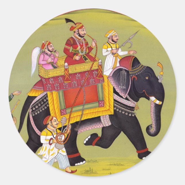 STICKER ROND INDIAN MAHARAJA SUR ROYAL HUNT ÉLEPHANT (Devant)