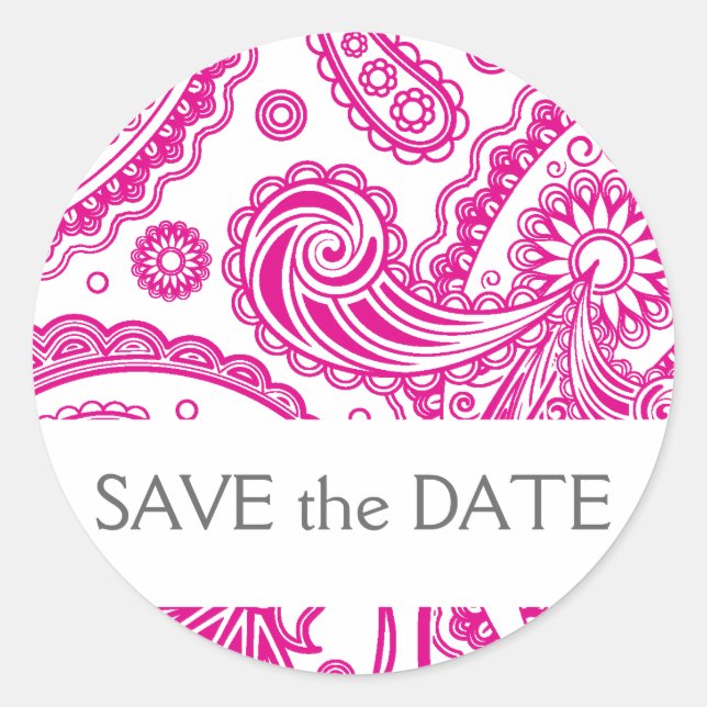 Sticker Rond Indian Paisley Enregistrer la date (Devant)