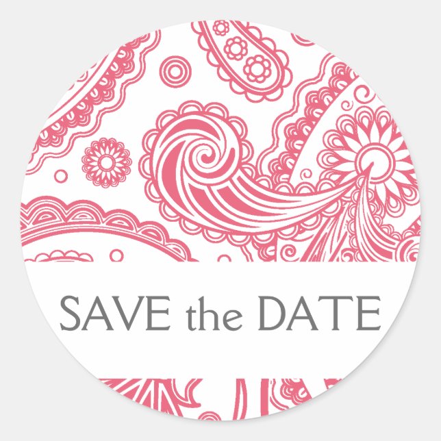 Sticker Rond Indian Paisley Enregistrer la date (Devant)
