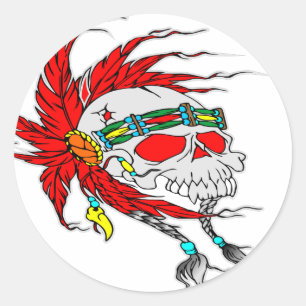Sticker Rond Indian Skull Tattoo