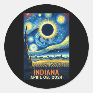 Sticker Rond Indiana Total Solar Eclipse 2024 Starry Night Van