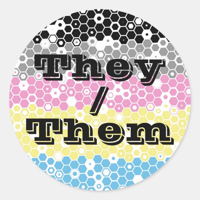 Sticker Rond Indicateur Pronoun Polygender Pride super personna (Devant)