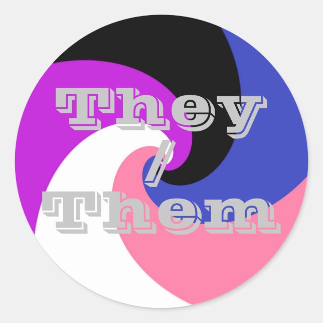 Sticker Rond Indicateur Pronoun Spiral Genderfluide (Devant)
