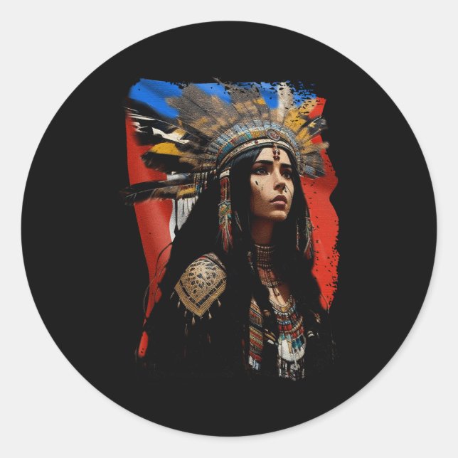 Sticker Rond Indigène Taino femme Porto-Rico Drapeau Caraïbes (Devant)