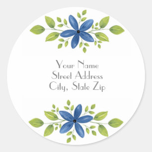 Sticker Rond Indigo Aquarelle Florale Swag 2