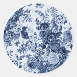 Sticker Rond Indigo Blue Vintage Floral Toile No.3