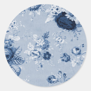 Sticker Rond Indigo Blue Vintage Floral Toile No.4