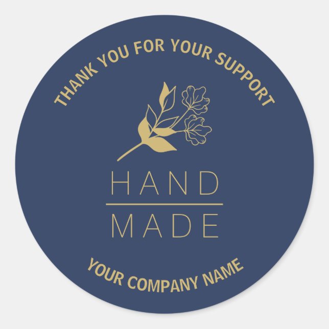 Sticker Rond Indigo Botanical Simple Minimalist Handmade  (Devant)