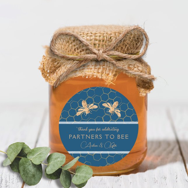 Sticker Rond Indigo & Honeycomb Golden Bee Wedding shower (Créateur téléchargé)