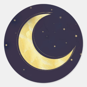Sticker Rond Indigo Star Fall Fleur Rose Baby Shower Lune