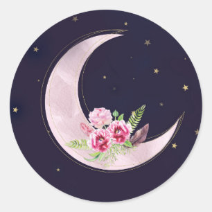 Sticker Rond Indigo Star Fall Fleur Rose Baby Shower Lune