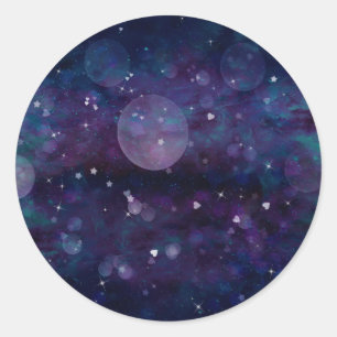 Sticker Rond Indigo Violet Plutôt Éclairé Coeurs et étoiles