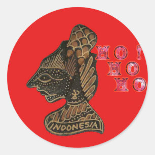 Sticker Rond Indonési Marionnette Hohoho Design sur Toile Rouge