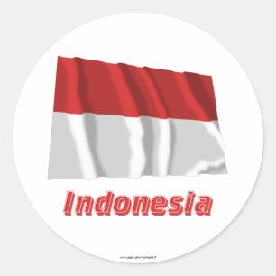 Sticker Rond Indonésie brandissant un drapeau portant le nom