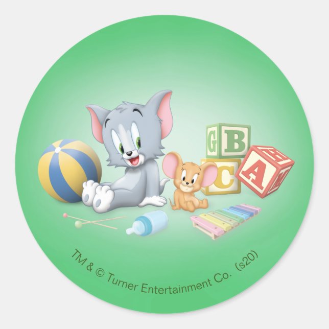 Sticker Rond Infant Tom and Jerry Playing With Toys (Devant)
