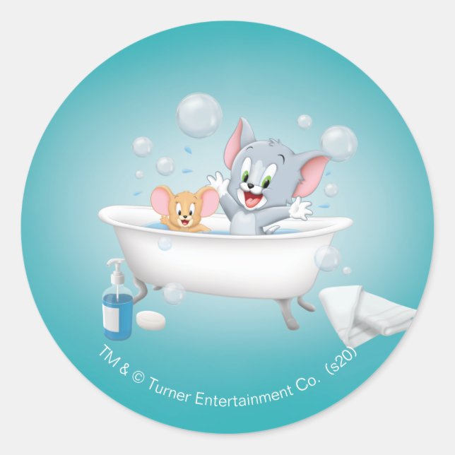 Sticker Rond Infant Tom and Jerry Taking a Bath (Devant)