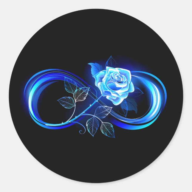 Sticker Rond Infini lumineux avec rose bleue (Devant)