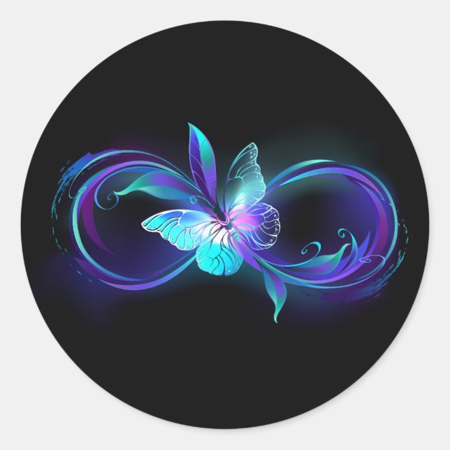 Sticker Rond Infinité brillante avec papillon magique (Devant)